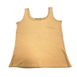 Sigrid Olsen Tank Top Silk Coral Ribbed Pearls Scoop Neckline Women's Size XS